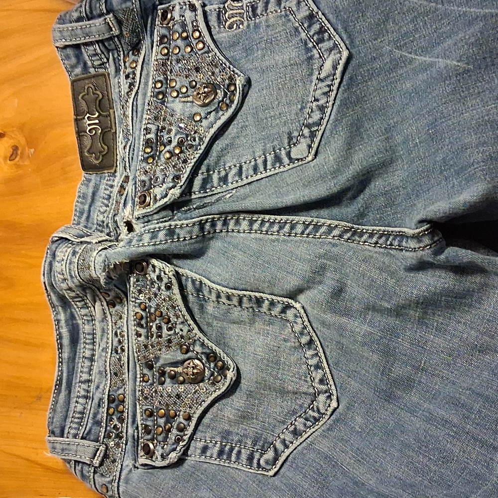 Miss Me Blue Boot Cut Jeans with Silver Accents - Picture 6 of 14